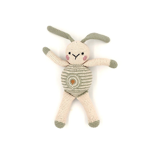 Plush Baby Bunny Rattle - Teal Spot - Chickadees Wooden Toys