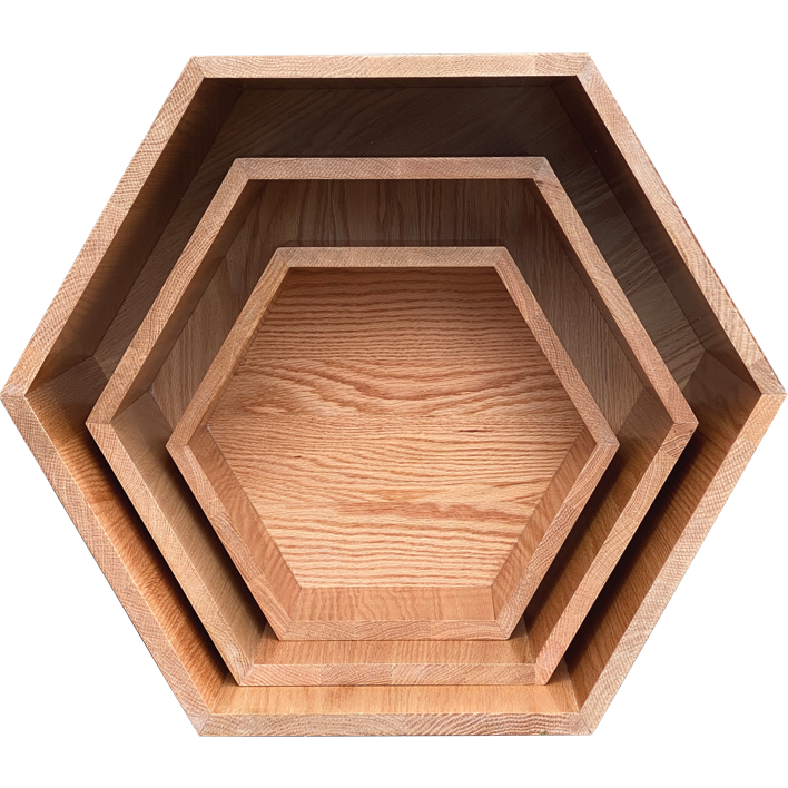 Hexagon Nesting Tables (Set of 3) | Solid European Oak - Chickadees Wooden Toys
