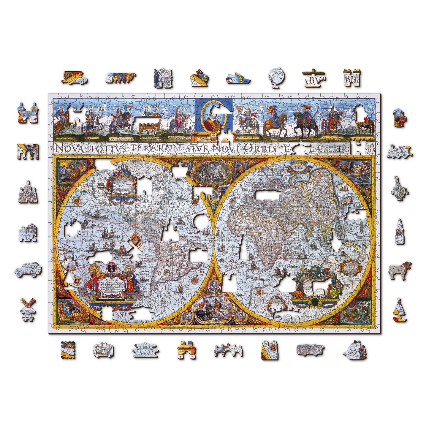 Nova Terrarum Antique Map 750 Piece Wood Jigsaw Puzzle Wooden City - Chickadees Wooden Toys