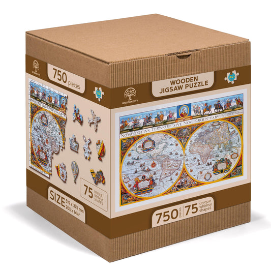 Nova Terrarum Antique Map 750 Piece Wood Jigsaw Puzzle Wooden City - Chickadees Wooden Toys