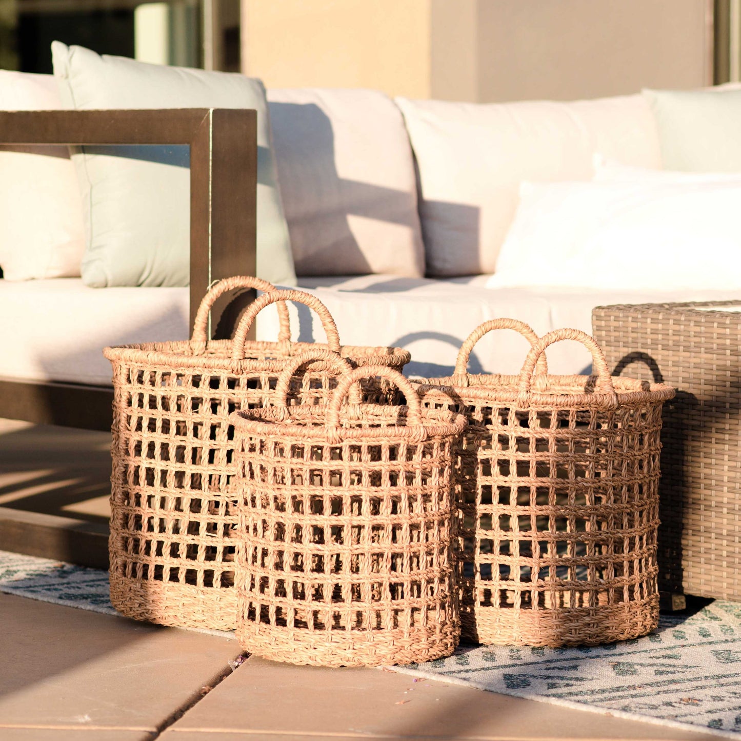Open Weave Baskets with Handle, set of 3 - Storage Baskets | LIKHÂ - Chickadees Wooden Toys