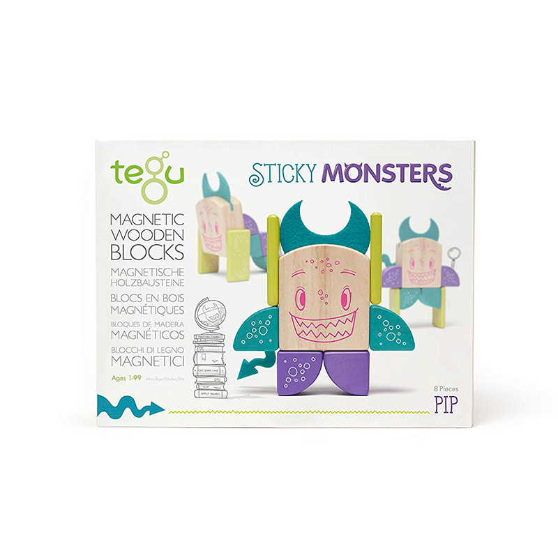 Pip <br>Magnetic Wooden Blocks <br>Sticky Monsters, 8 pieces - Chickadees Wooden Toys