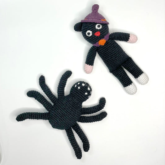 Organic Black Cat Baby Rattle – Handcrafted Crochet Toy - Chickadees Wooden Toys