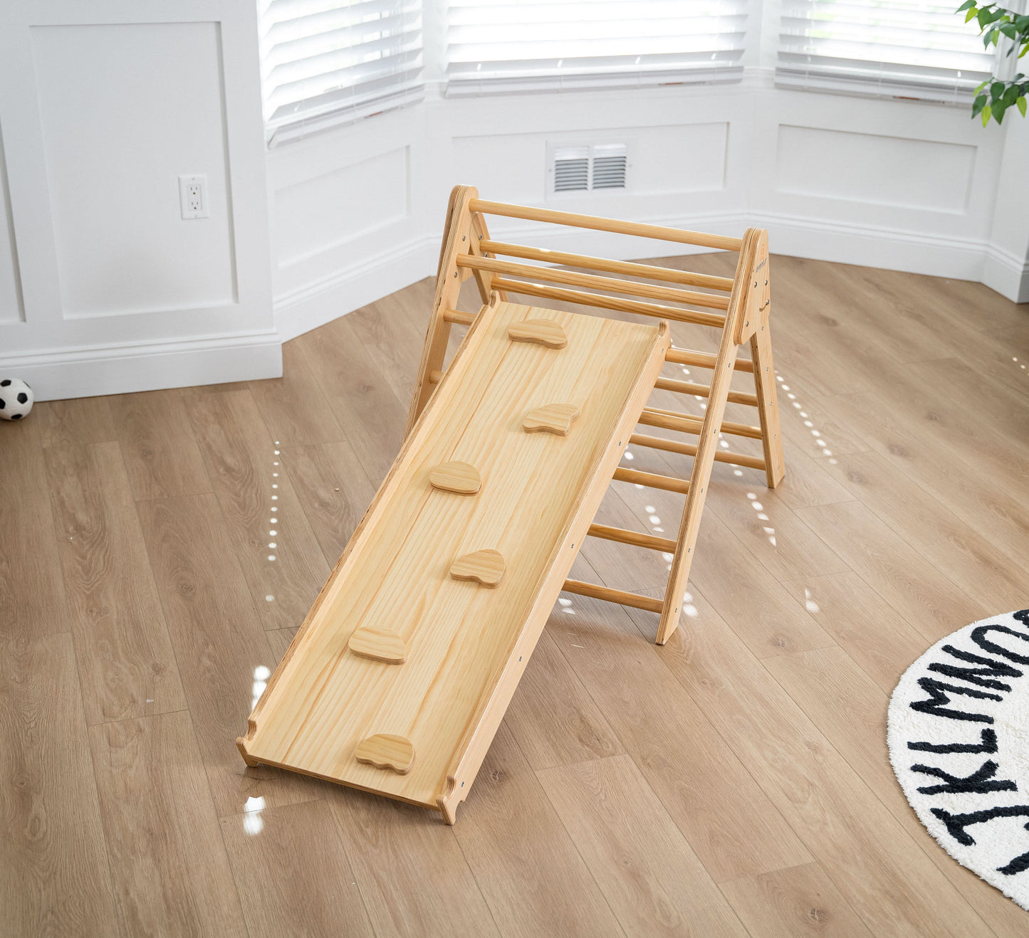Bazel 6-in-1 Pikler Climber Set | Wooden Triangle, Rocker Arch & Slide for Toddlers - Chickadees Wooden Toys
