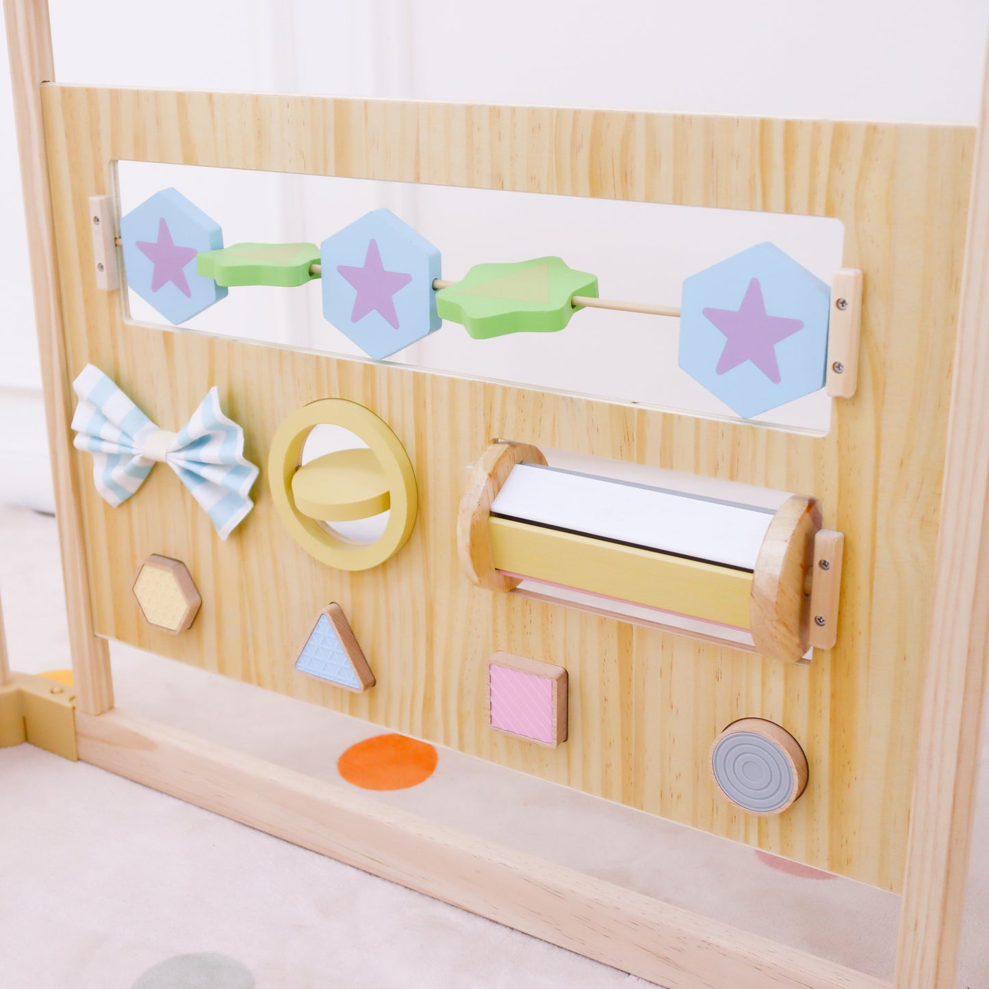 Wooden Baby Playpen with Mirror & Whiteboard Panel – Foldable 63" x 63" Montessori Sensory Play Yard - Chickadees Wooden Toys