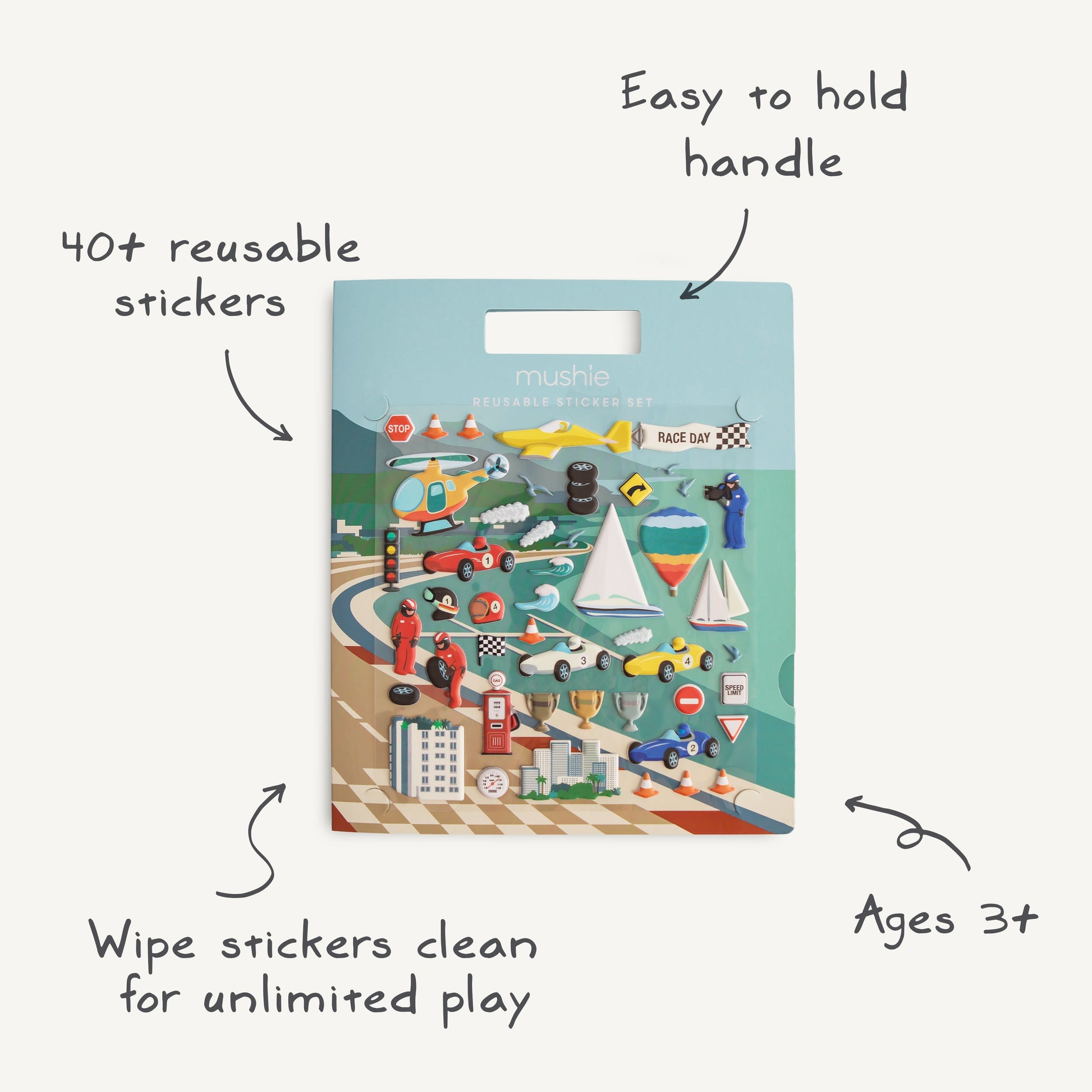 Reusable Race Cars Sticker Set - Chickadees Wooden Toys