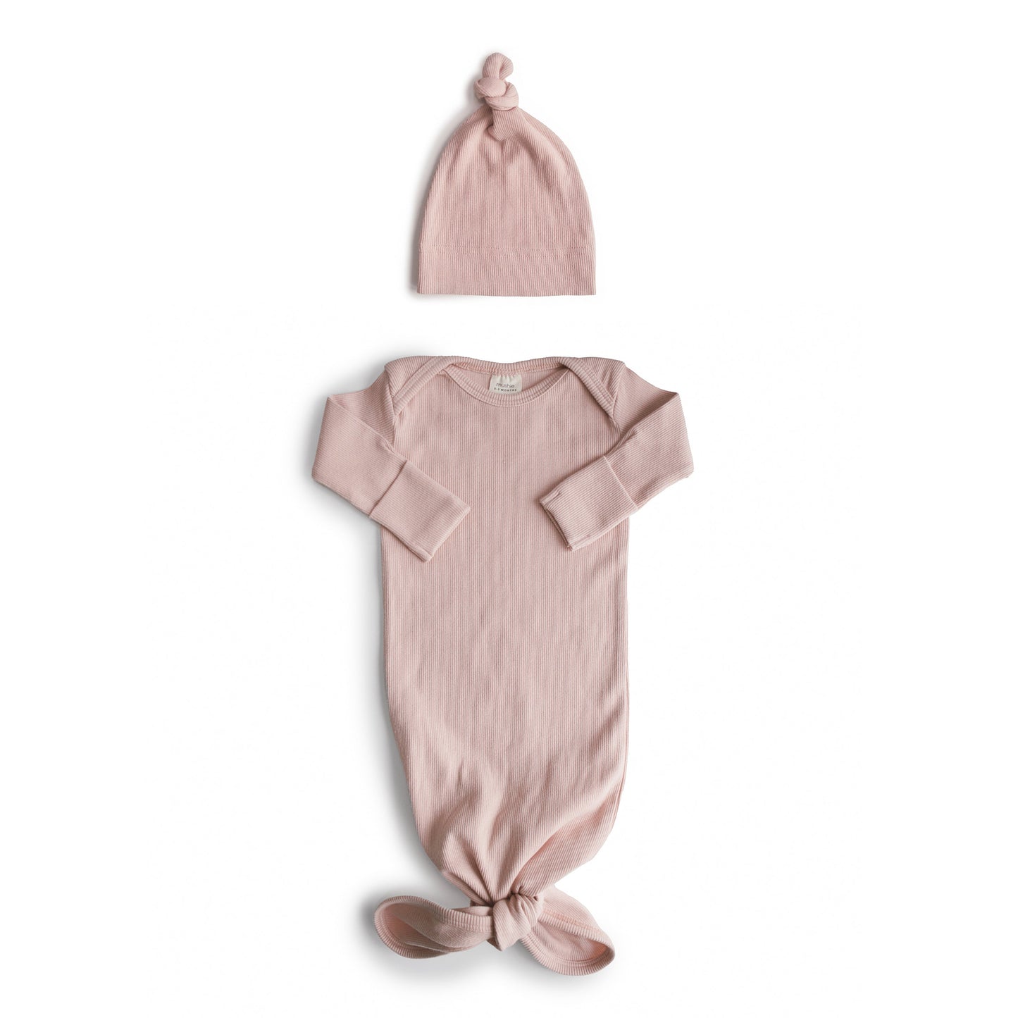 Ribbed Knotted Baby Gown + Beanie Set - Chickadees Wooden Toys