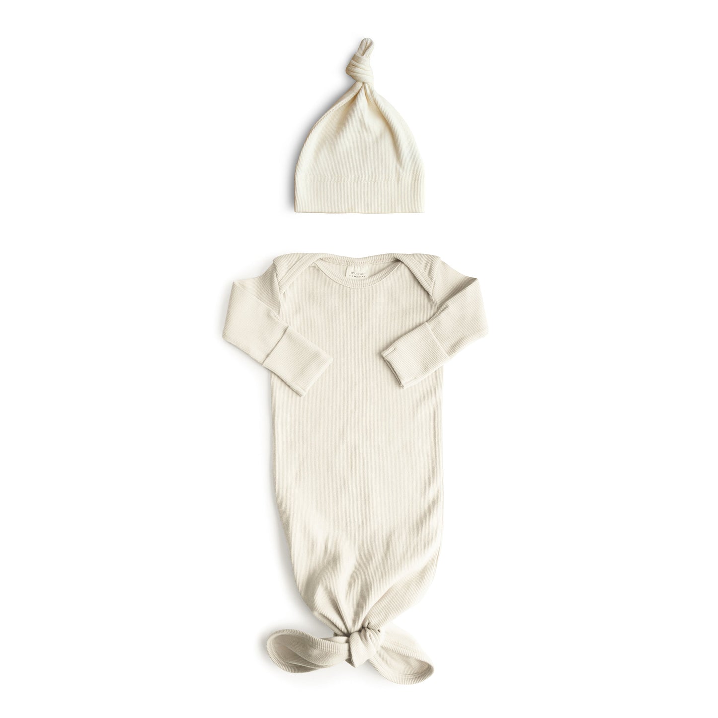 Ribbed Knotted Baby Gown + Beanie Set - Chickadees Wooden Toys