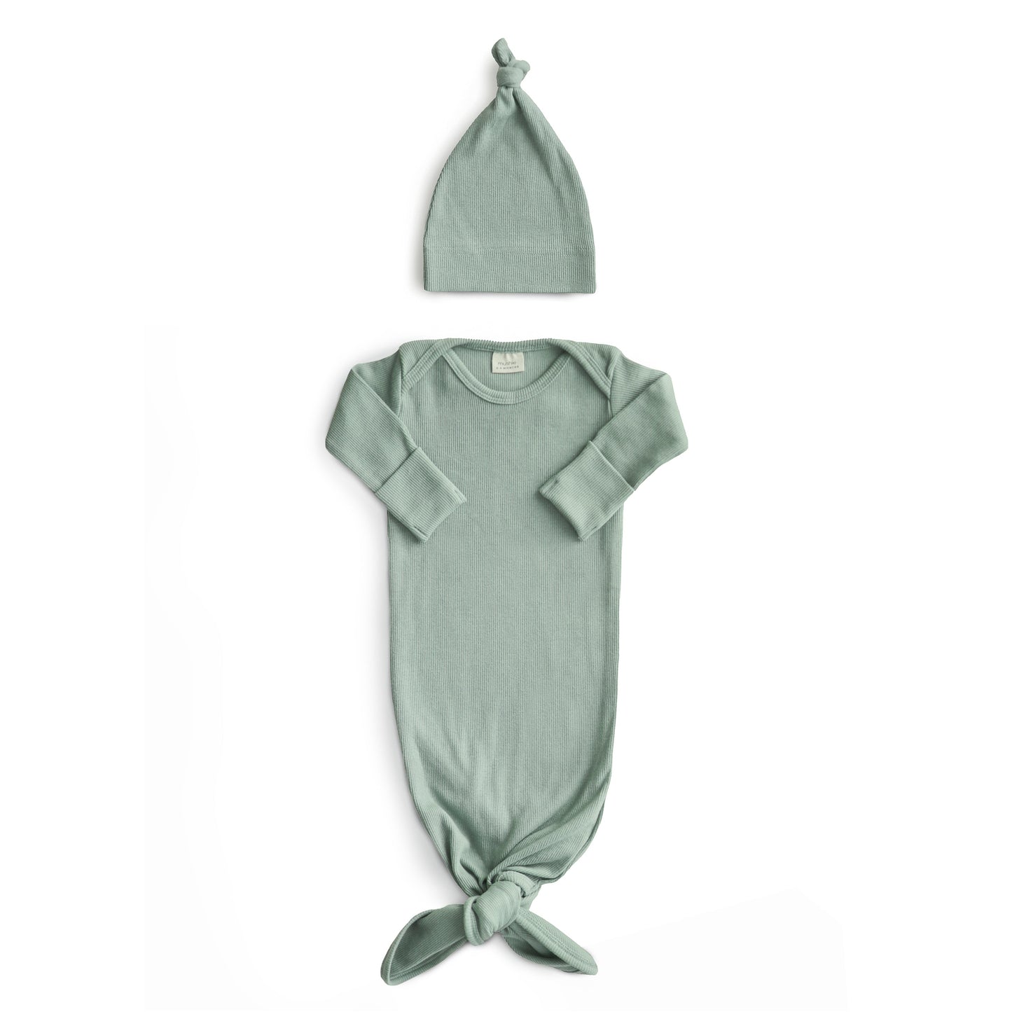 Ribbed Knotted Baby Gown + Beanie Set - Chickadees Wooden Toys