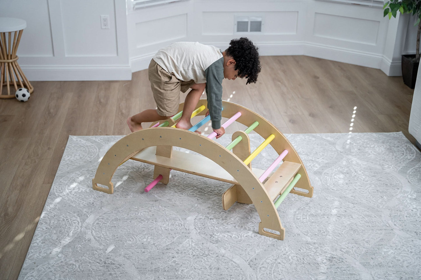 Bazel 6-in-1 Pikler Climber Set | Wooden Triangle, Rocker Arch & Slide for Toddlers - Chickadees Wooden Toys