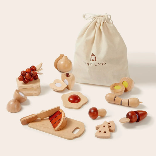 Tiny Land® Play Kitchen Accessories – Play Food for Play Kitchen: Wooden Cut and Play Food Toys