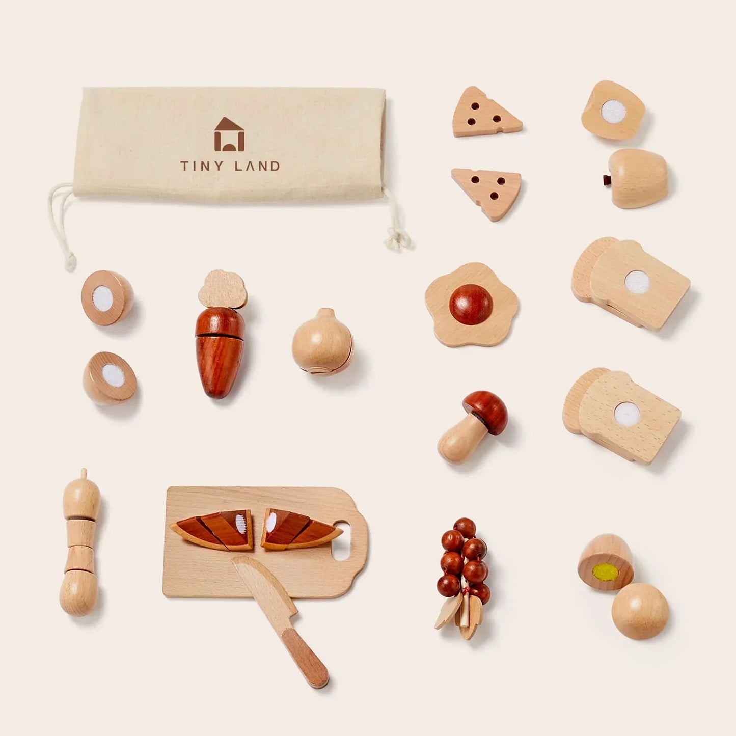 Tiny Land® Play Kitchen Accessories – Play Food for Play Kitchen: Wooden Cut and Play Food Toys - Chickadees Wooden Toys