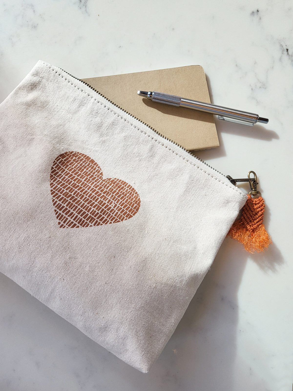 Hand Screen Printed Cotton Canvas Pouch - Love - Chickadees Wooden Toys