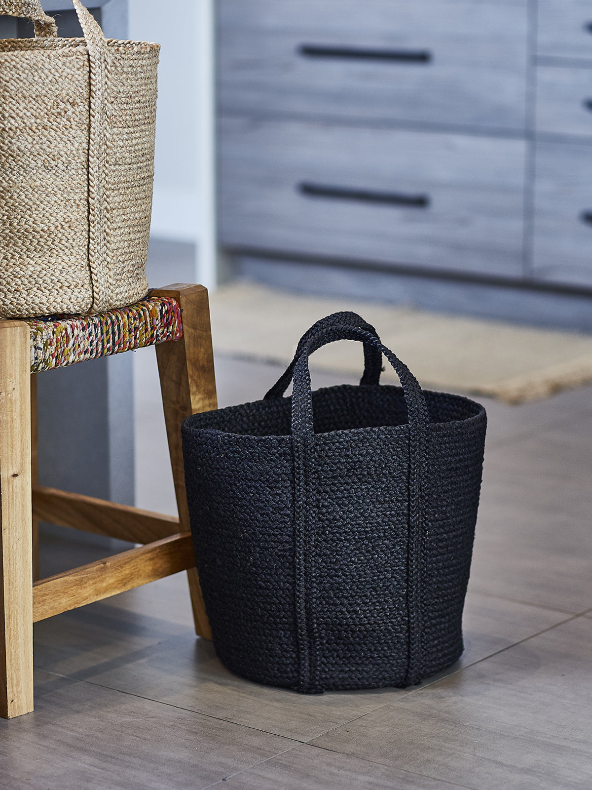 Kata Basket with handle - Black - Chickadees Wooden Toys