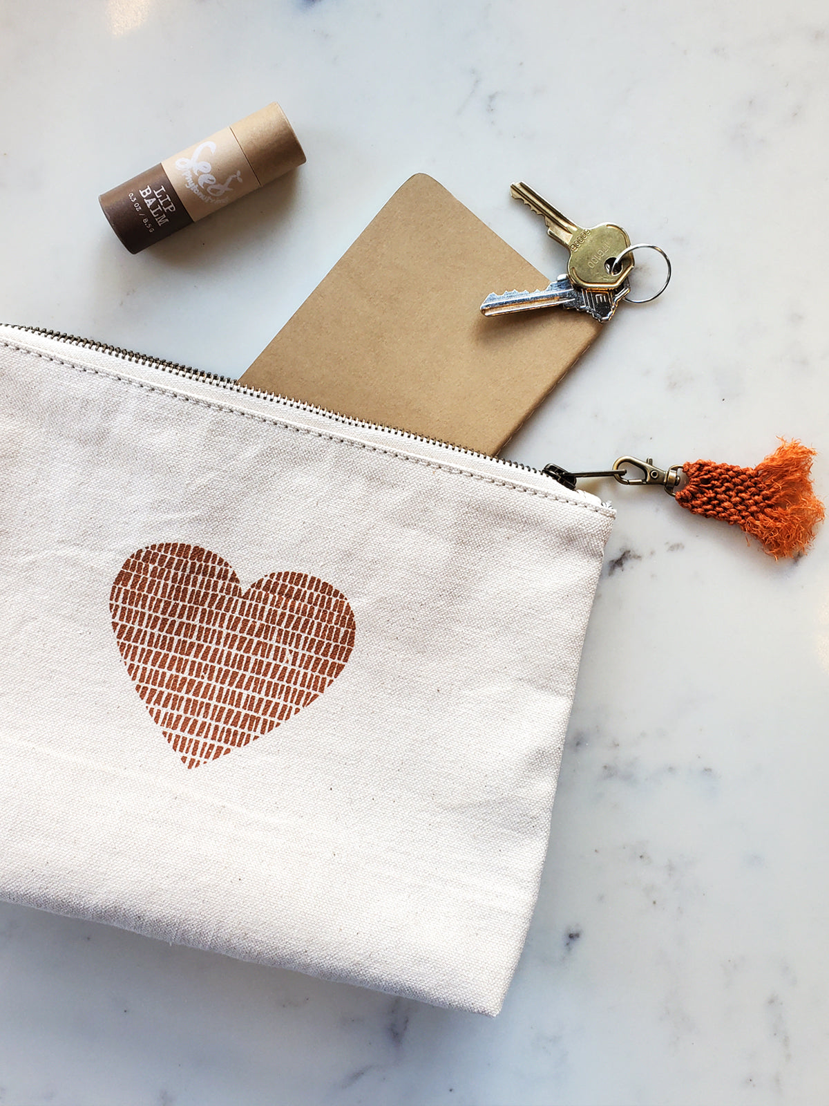 Hand Screen Printed Cotton Canvas Pouch - Love - Chickadees Wooden Toys