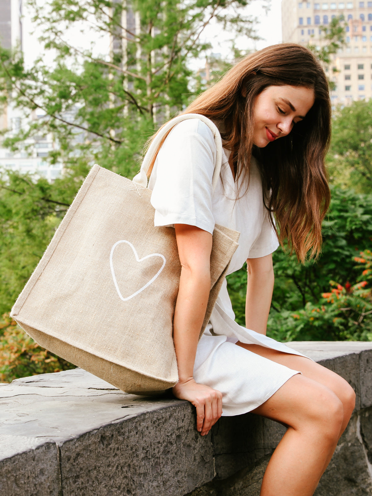 Jute Canvas Market Bag - Love - Chickadees Wooden Toys