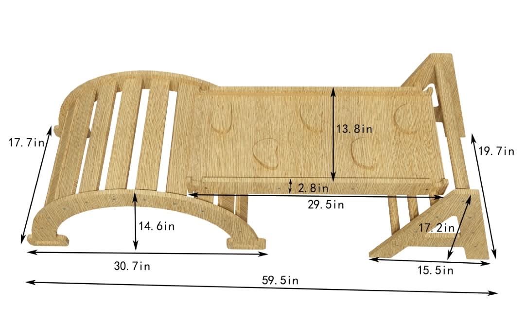 Maple - Wood Small Triangle Climbing Set with Ladder Slide and Rocker - Chickadees Wooden Toys