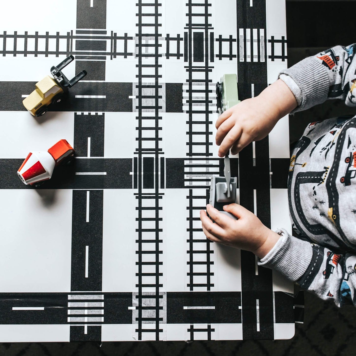 Roadway tape 4-rolls: "He can play with his cars anywhere!" - Chickadees Wooden Toys