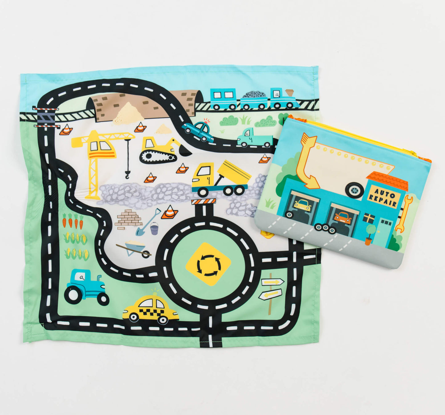 Toy Car Mat & Pouch: All-in-one Travel Entertainment! - Chickadees Wooden Toys