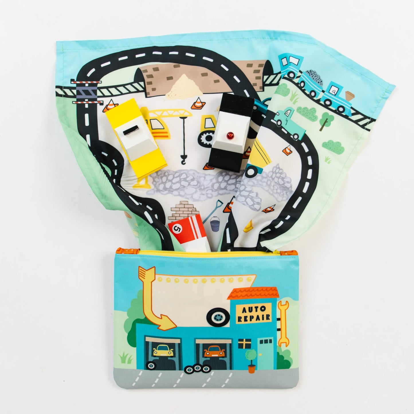 Toy Car Mat & Pouch: All-in-one Travel Entertainment! - Chickadees Wooden Toys