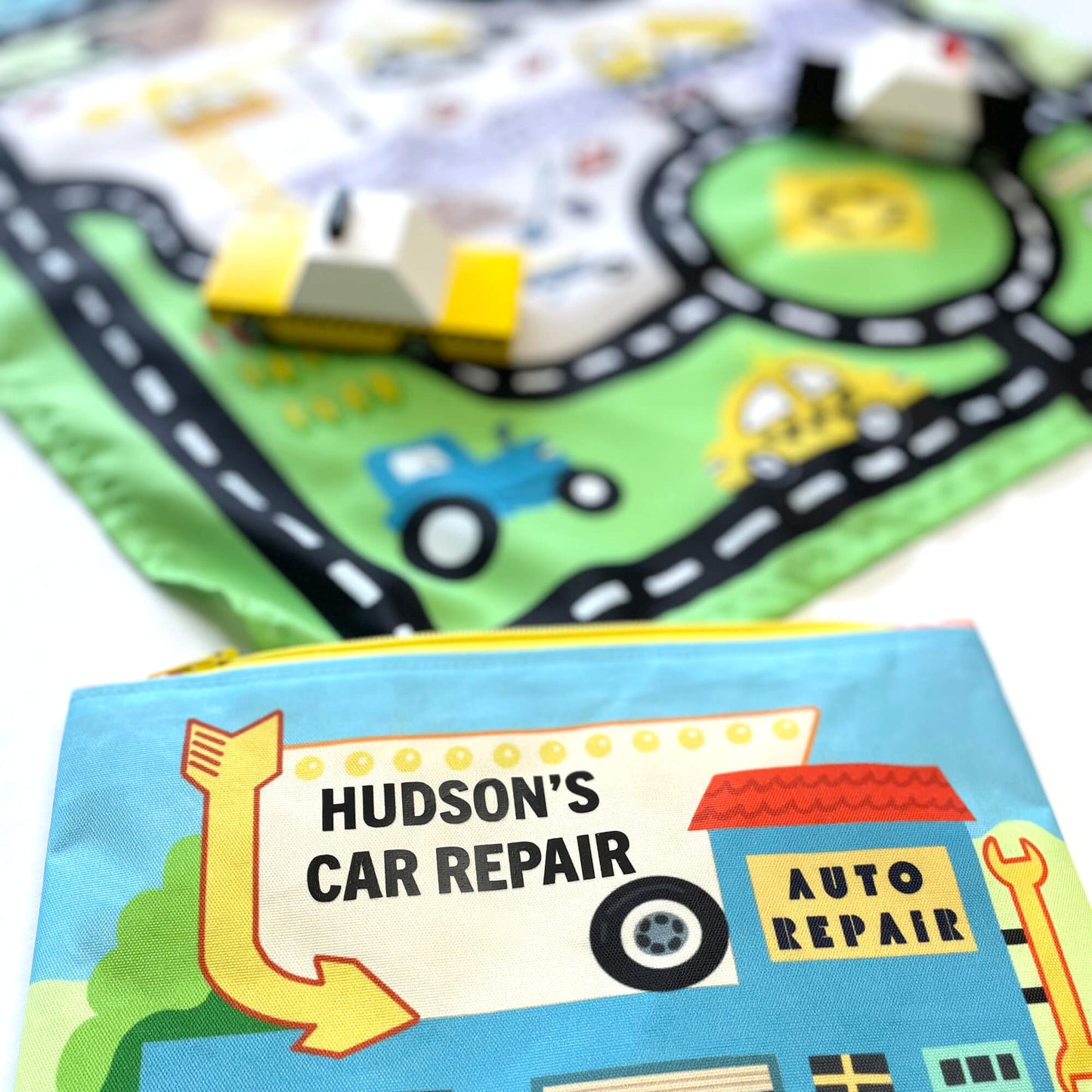Toy Car Mat & Pouch: All-in-one Travel Entertainment! - Chickadees Wooden Toys