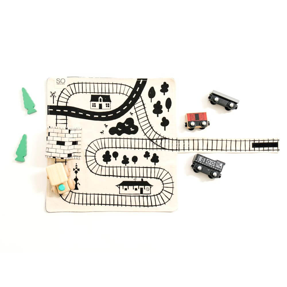 Train Play Mat for Toddlers – Portable Tracks for Travel - Chickadees Wooden Toys