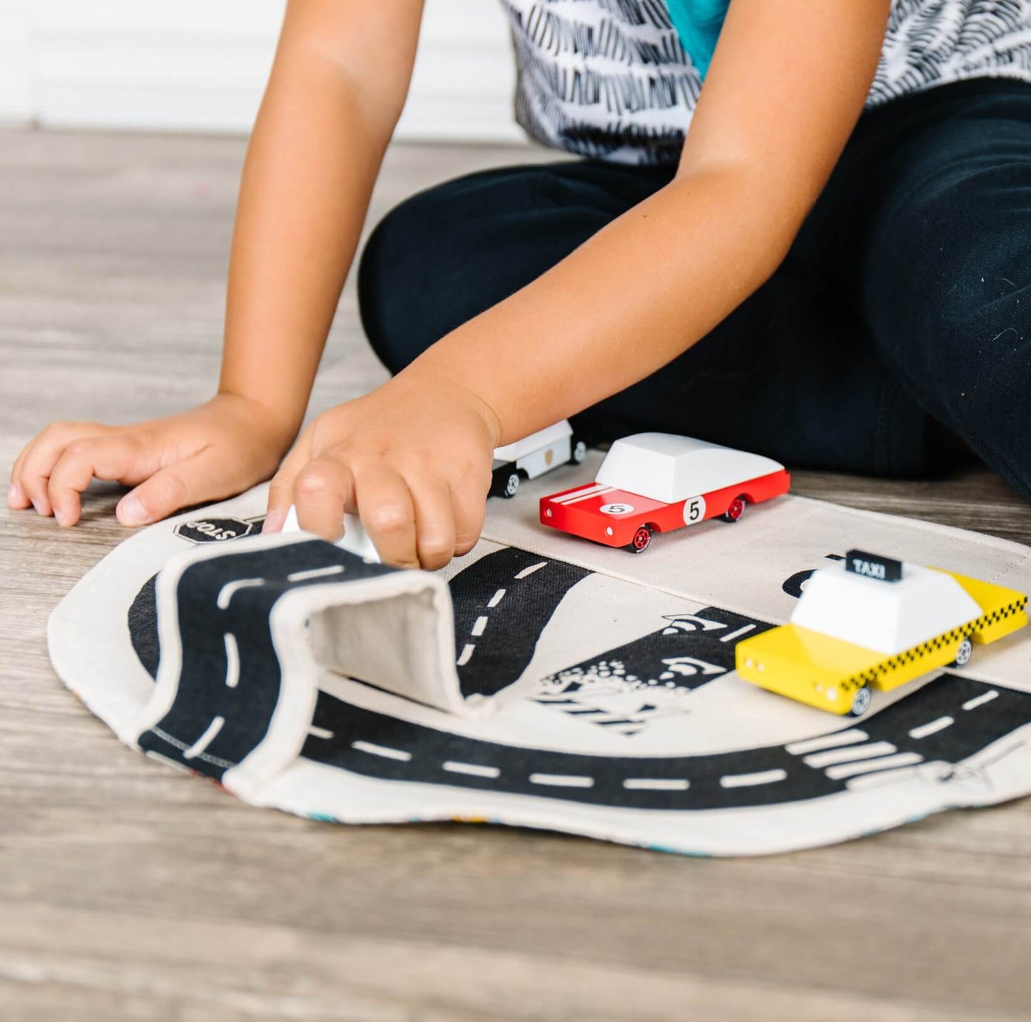 Car Play Mat: "The fun mat is so easy to travel with!" - Chickadees Wooden Toys