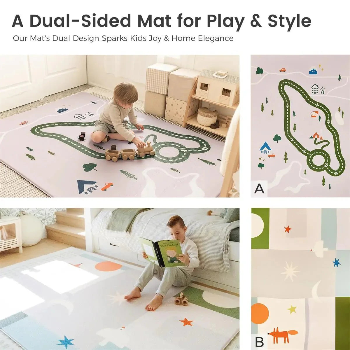 Tiny Land® Double-Sided Baby Playmat Forest Track Wonder - Chickadees Wooden Toys
