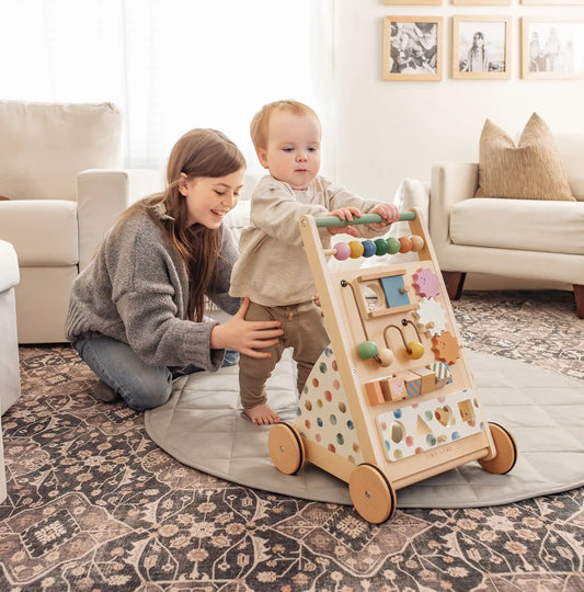 Tiny Land® Versatile Natural Wooden Baby Walker - Chickadees Wooden Toys