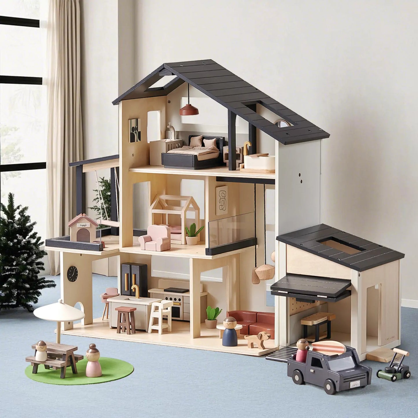 Tiny Land® Wooden Dollhouse - Garage - Chickadees Wooden Toys