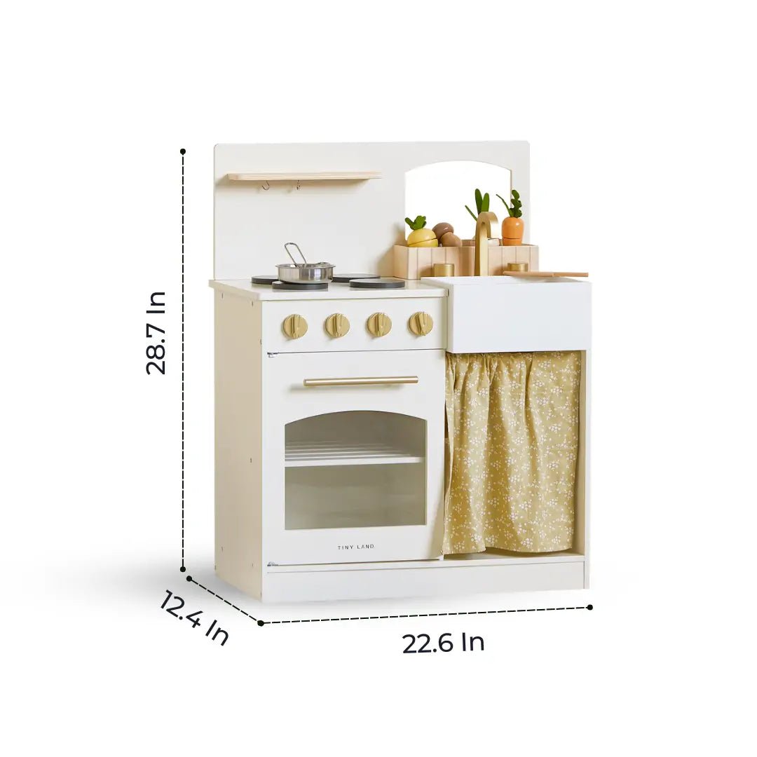 Tiny Land® Wooden Play Kitchen for Toddlers - Honey Kitchenette Pretend Cooking Set - Chickadees Wooden Toys