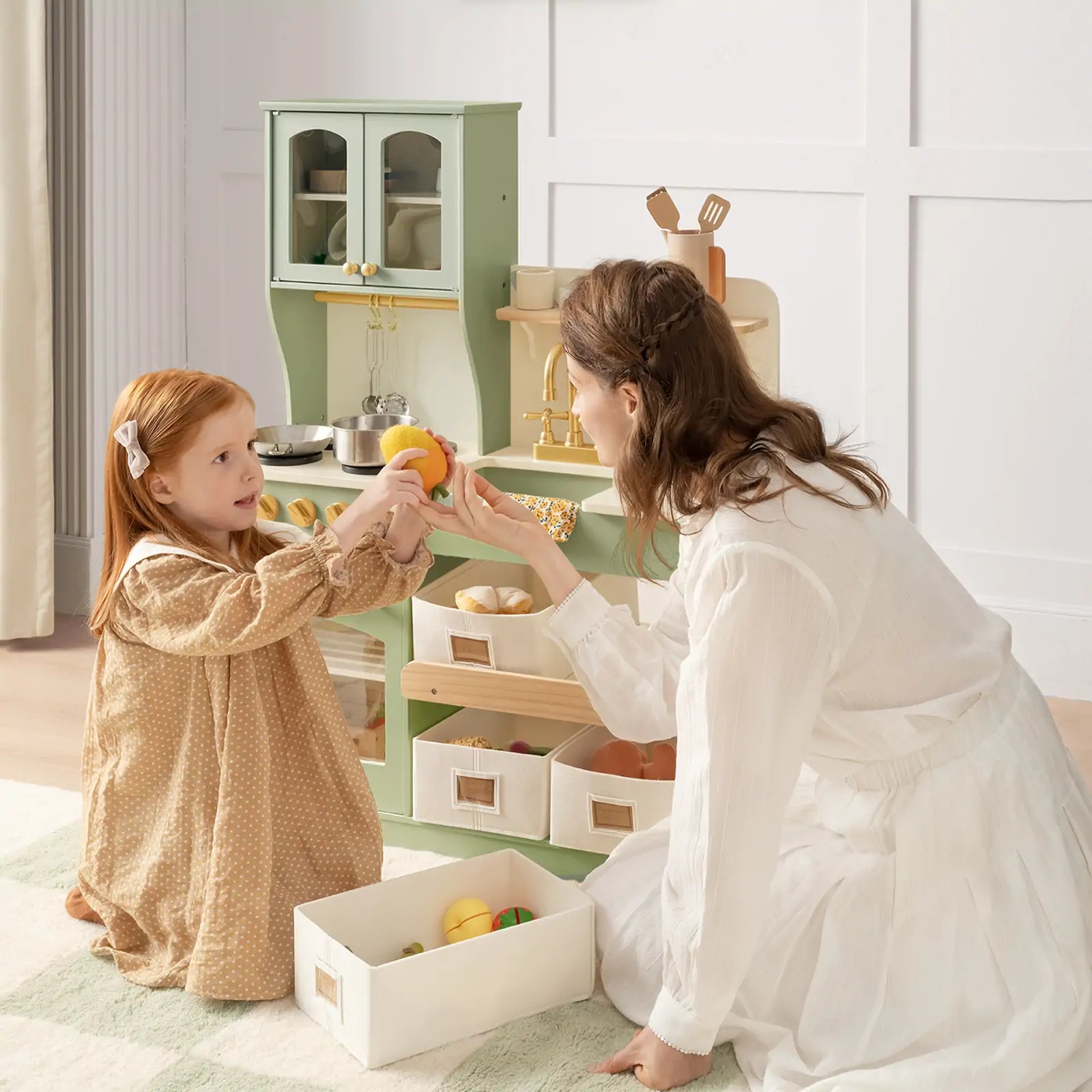 Tiny Land® Pretend Play Kitchen for Toddlers - Serenity Wooden Kitchen – Green - Chickadees Wooden Toys