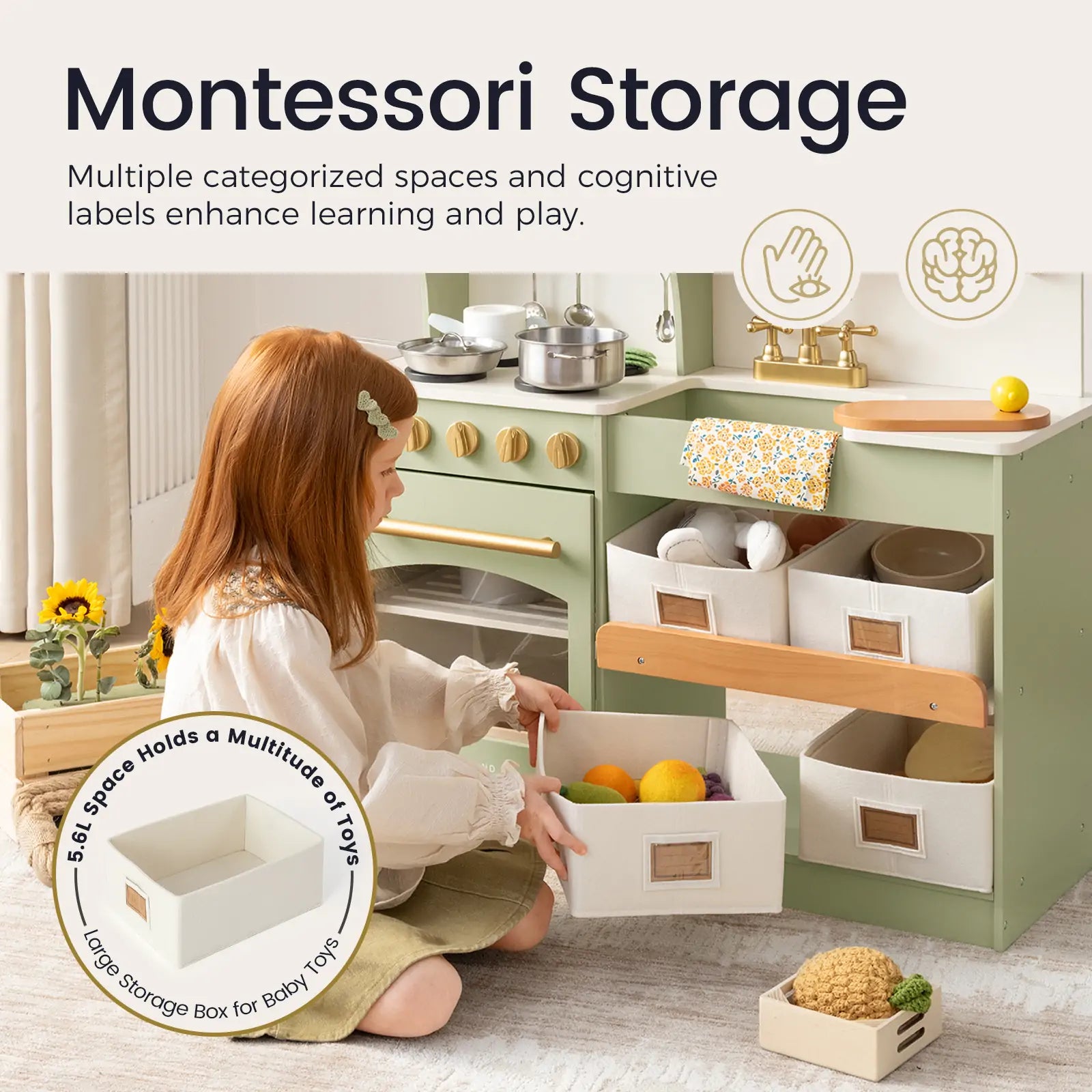 Tiny Land® Pretend Play Kitchen for Toddlers - Serenity Wooden Kitchen – Green - Chickadees Wooden Toys