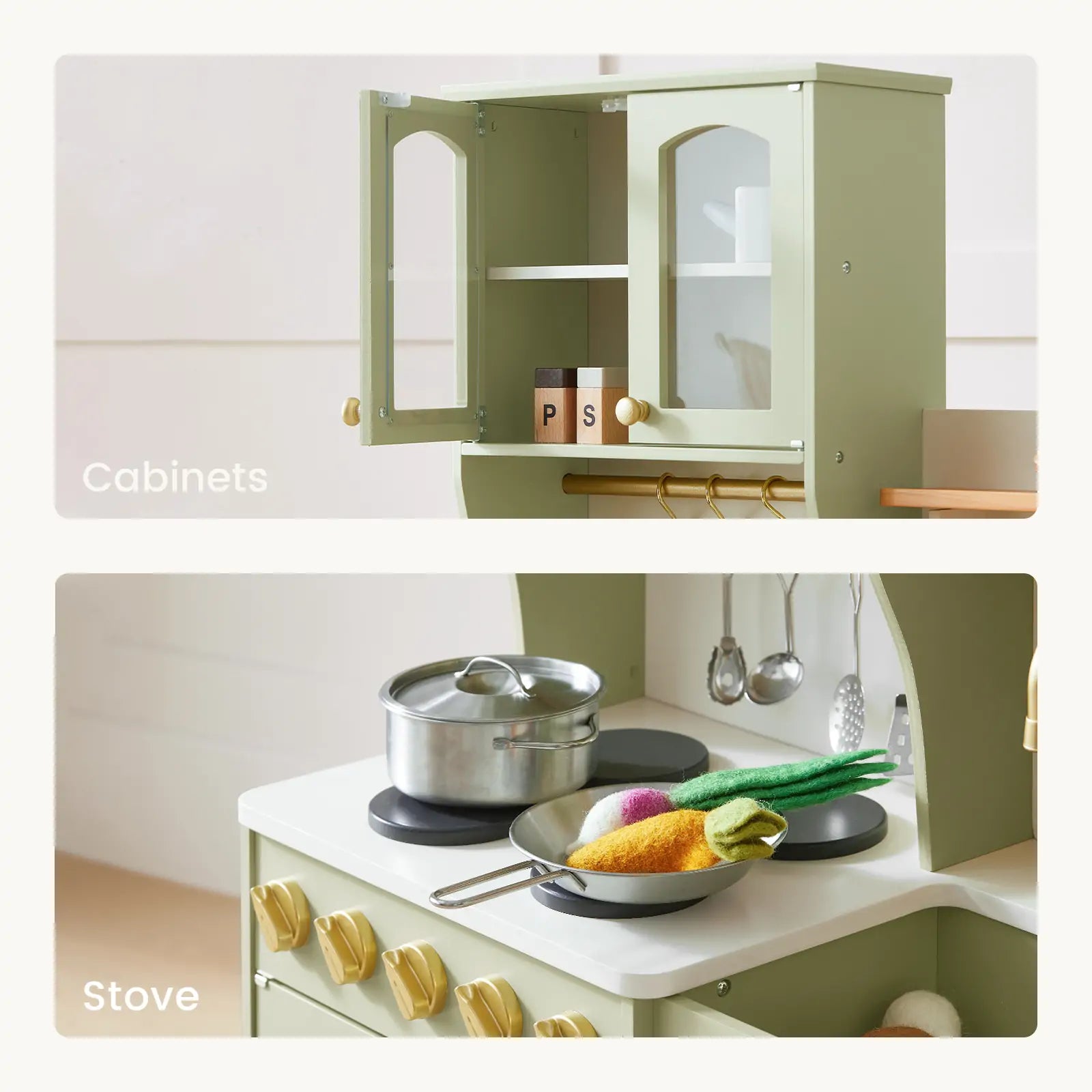 Tiny Land® Pretend Play Kitchen for Toddlers - Serenity Wooden Kitchen – Green - Chickadees Wooden Toys
