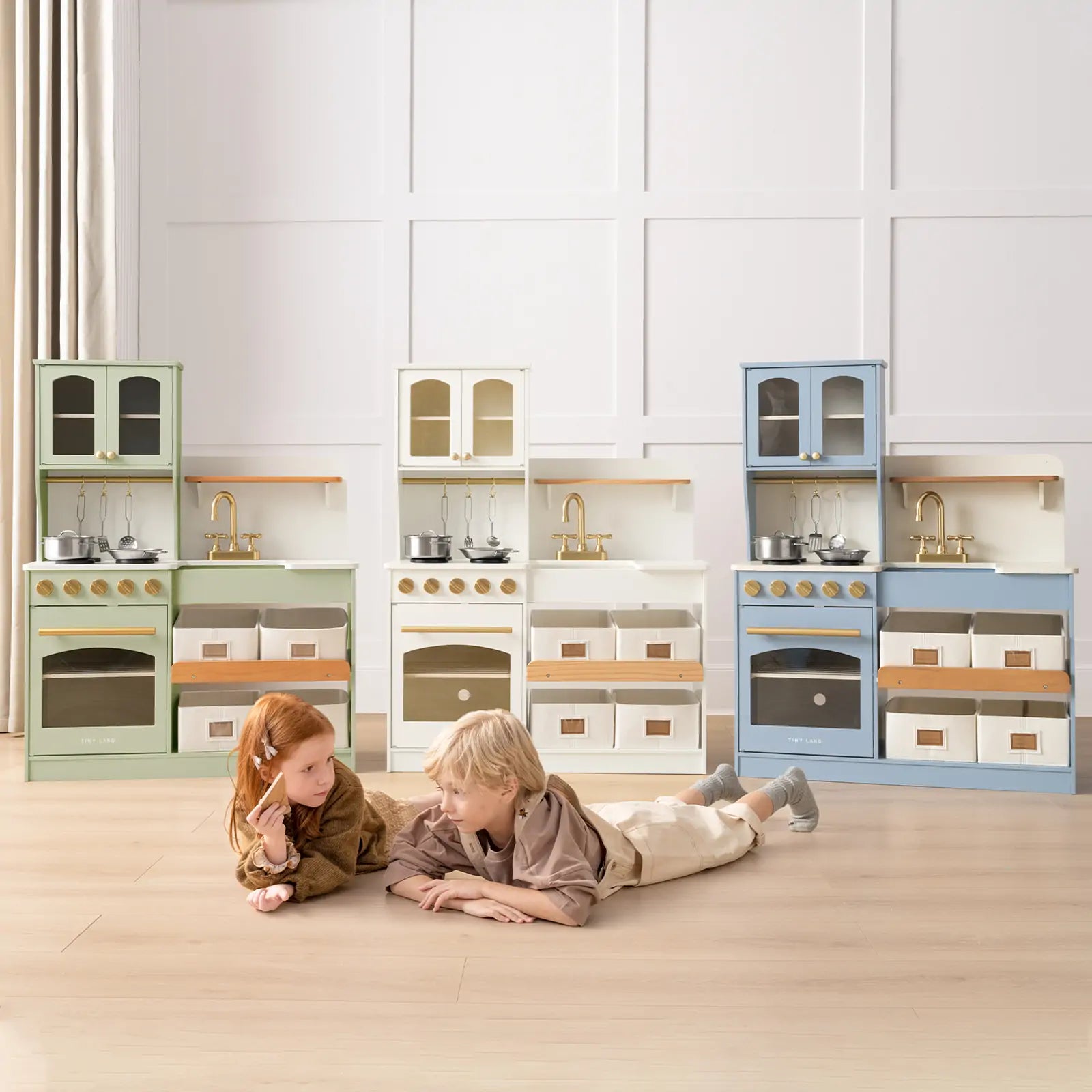 Tiny Land® Pretend Play Kitchen for Toddlers - Serenity Wooden Kitchen – Green - Chickadees Wooden Toys