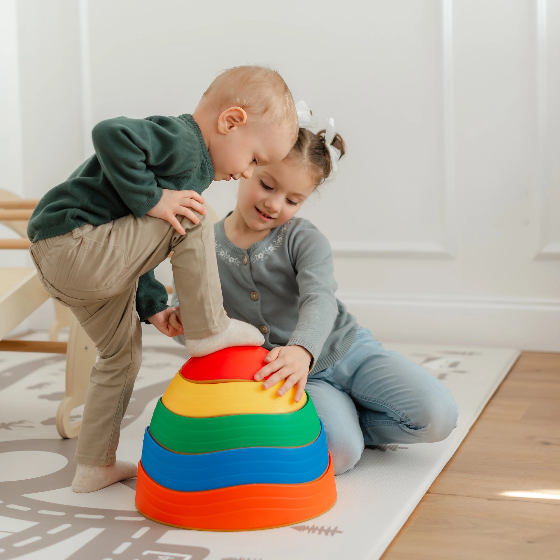 Tiny Land® Stepping Stones - Rainbow Color - Chickadees Wooden Toys