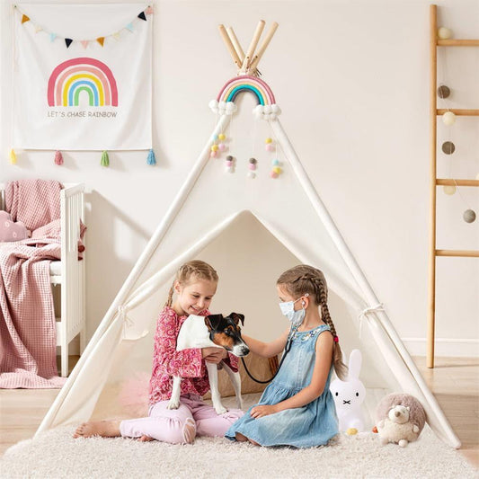 Tiny Land® Teepee Tent for Kids with Mat – Indoor Play Tent with Floor Mat - Chickadees Wooden Toys