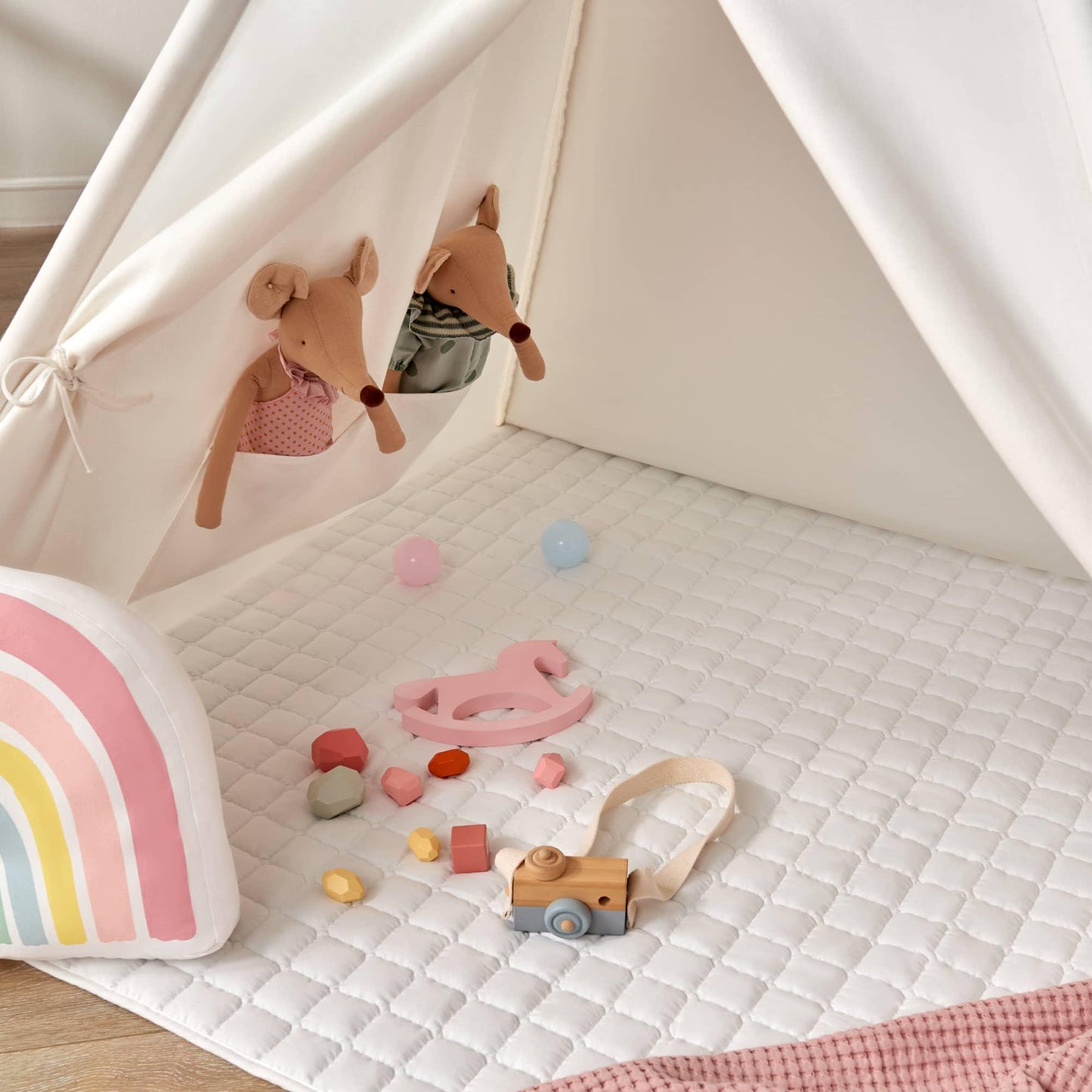 Tiny Land® Teepee Tent for Kids with Mat – Indoor Play Tent with Floor Mat - Chickadees Wooden Toys