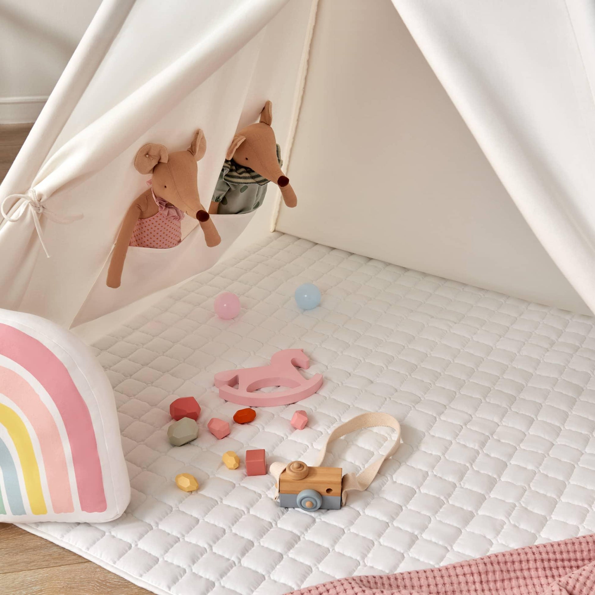 Tiny Land® Teepee Tent for Kids with Mat – Indoor Play Tent with Floor Mat - Chickadees Wooden Toys