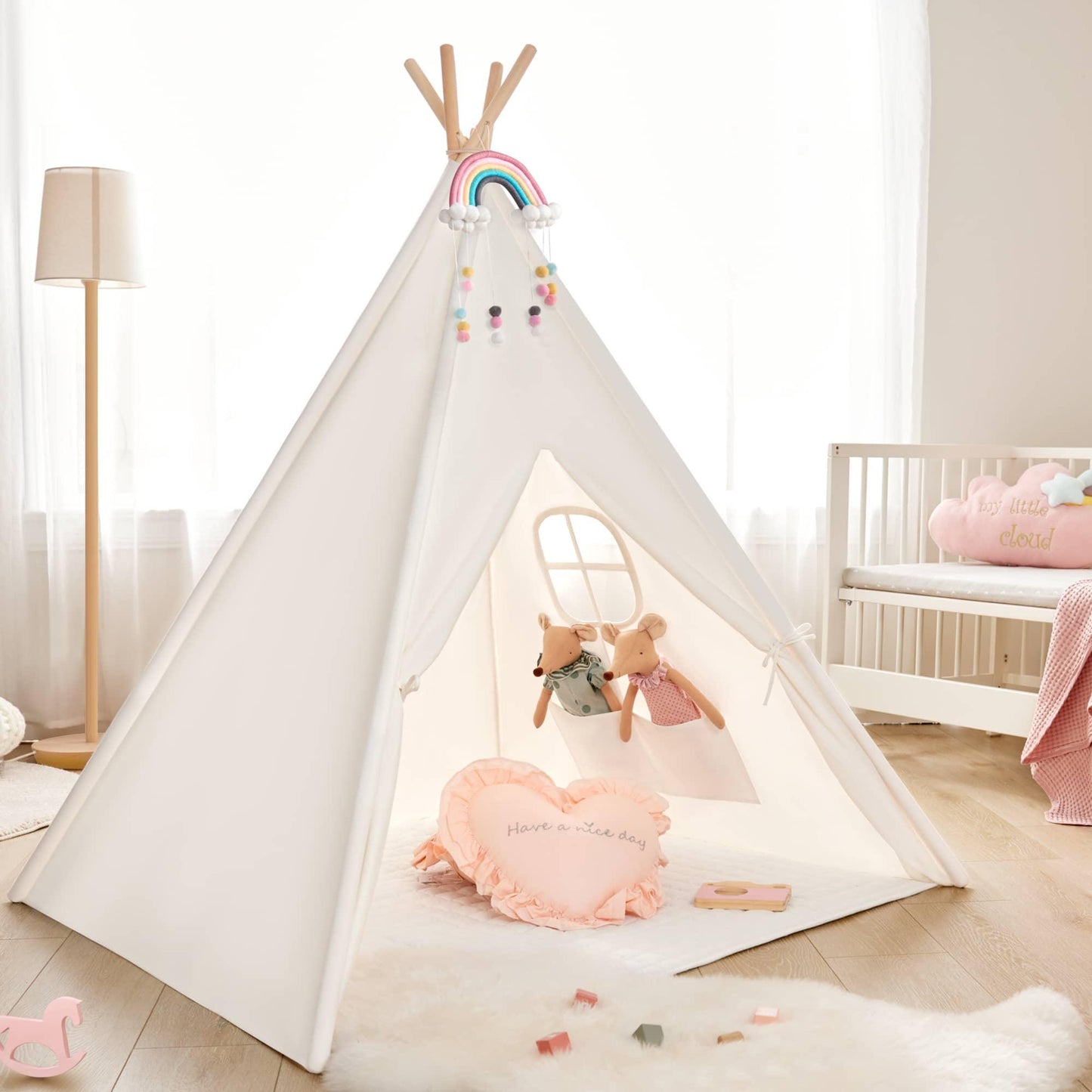 Tiny Land® Teepee Tent for Kids with Mat – Indoor Play Tent with Floor Mat - Chickadees Wooden Toys