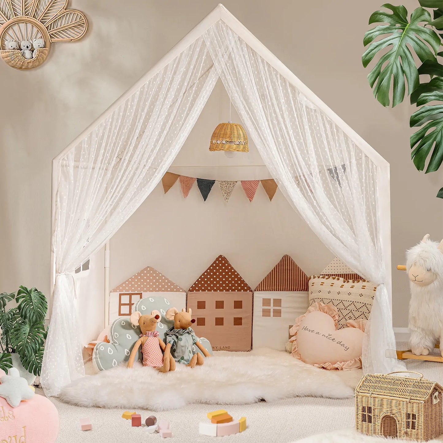 Tiny Land® Large Space Play House with Star Lights - Chickadees Wooden Toys