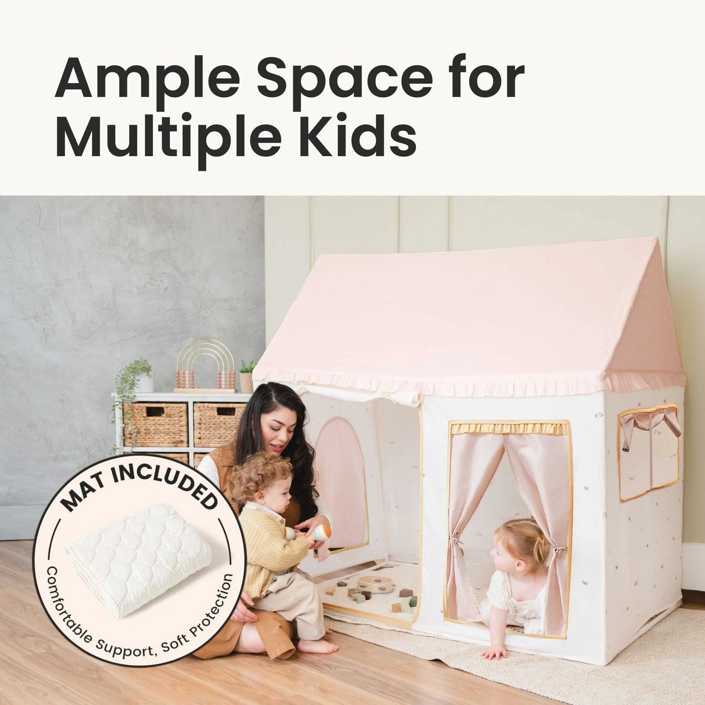 Tiny Land® Sweet Citrus Kids Play Tent – White and Pink Indoor Playhouse - Chickadees Wooden Toys