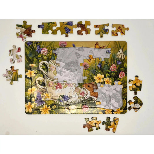 Tiny Tea Time 35 Piece Tray Jigsaw Puzzle Cobble Hill - Chickadees Wooden Toys