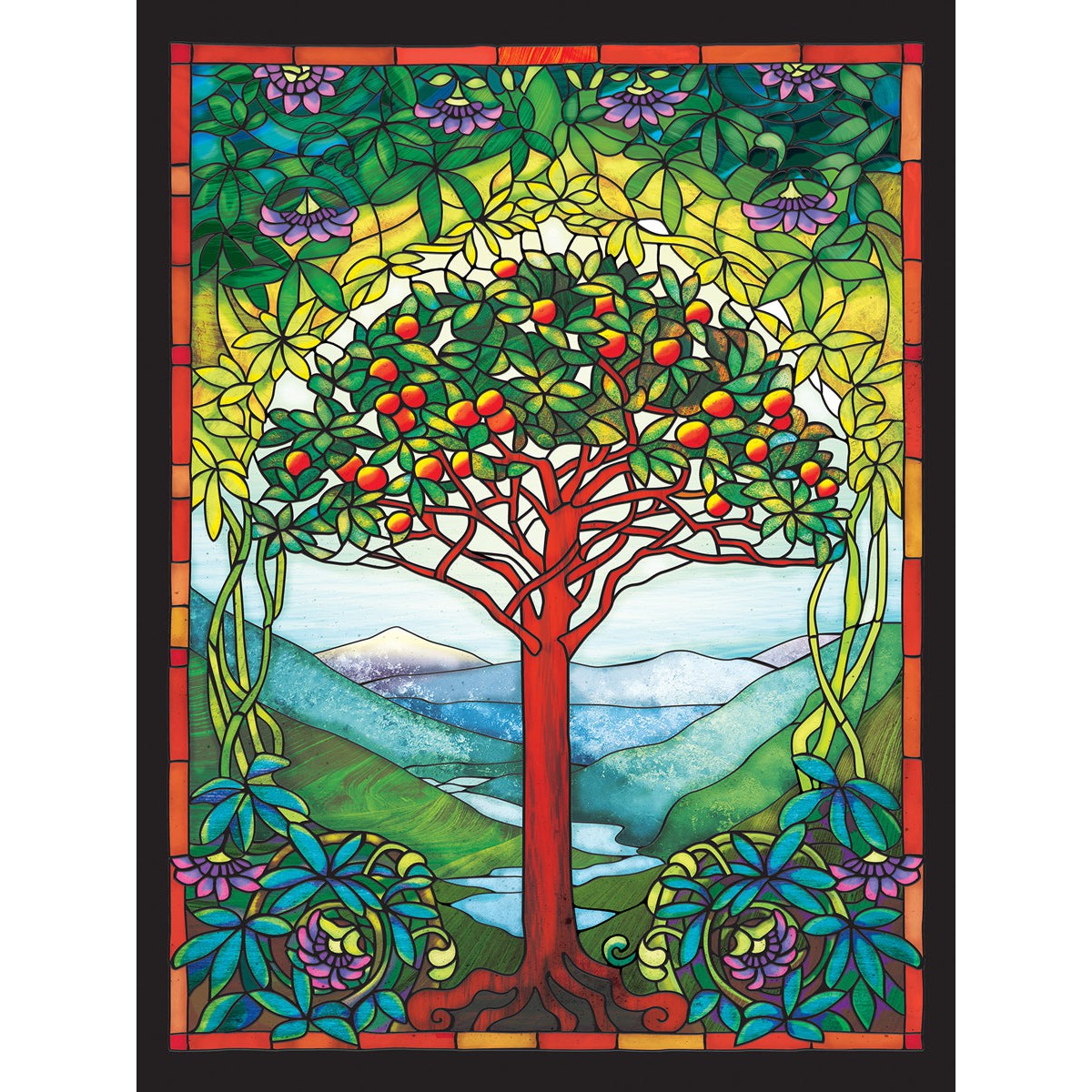 Tree of Life Stained Glass 275 Large Piece Jigsaw Puzzle Cobble Hill - Chickadees Wooden Toys