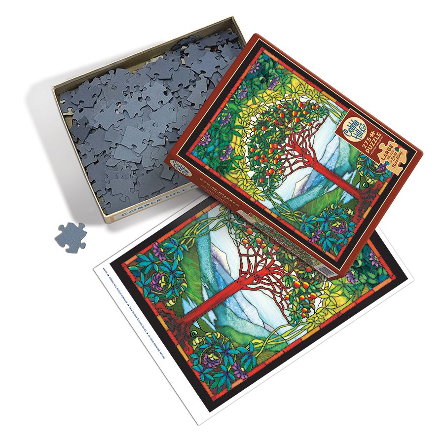 Tree of Life Stained Glass 275 Large Piece Jigsaw Puzzle Cobble Hill - Chickadees Wooden Toys