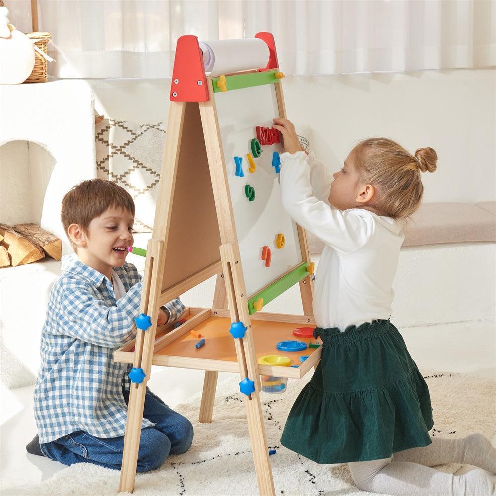 Tiny Land® 3-in-1 Art Easel & Paper Roll Set - Chickadees Wooden Toys