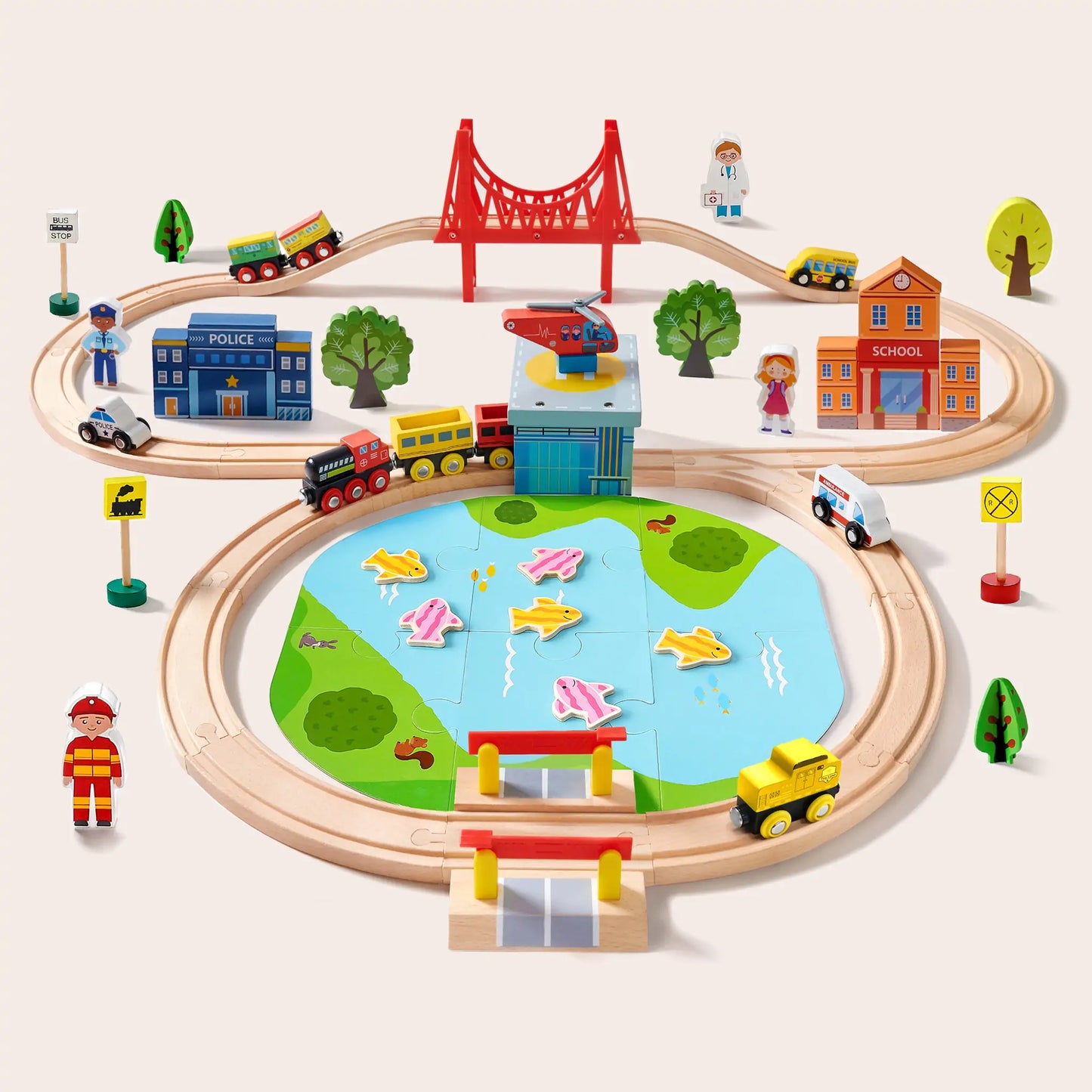 Tiny Land® Wooden Train Set 110 Pcs - Chickadees Wooden Toys