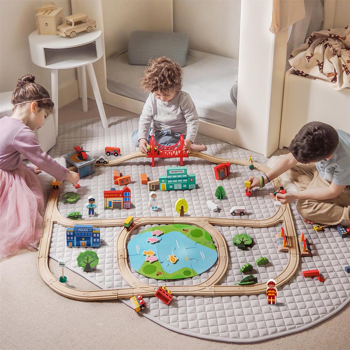 Tiny Land® Wooden Train Set 110 Pcs - Chickadees Wooden Toys