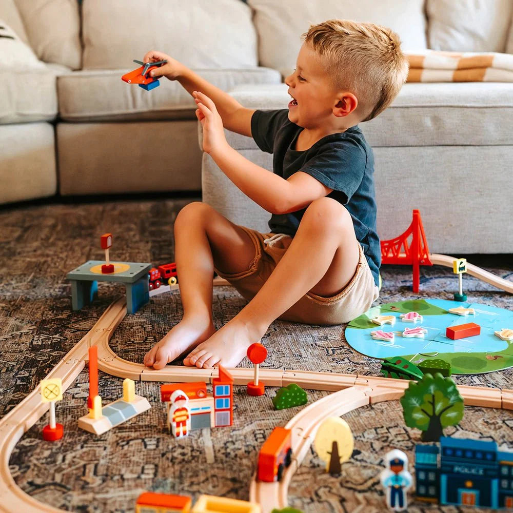 Tiny Land® Wooden Train Set 110 Pcs - Chickadees Wooden Toys