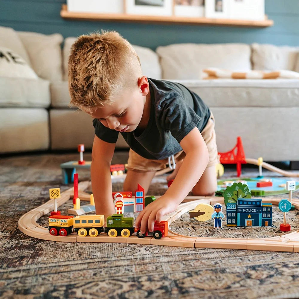 Tiny Land® Wooden Train Set 110 Pcs - Chickadees Wooden Toys